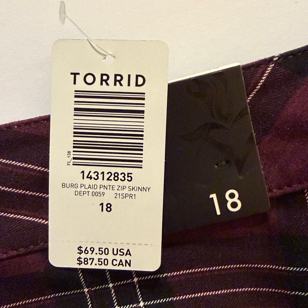 NWT Torrid Skinny Studio Luxe Ponte Mid-Rise Zipper Pant - Plaid Purple - Picture 12 of 12